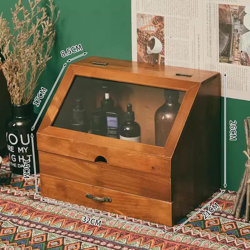 Wooden computer heightening rack office desktop storage organizing cabinet wooden box drawer cosmetic storage box wooden box