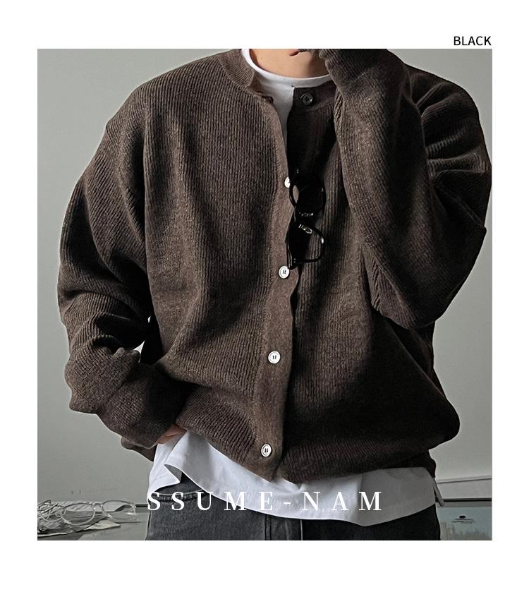 Men's High-End Woolen Cardigan - Round Neck, Autumn/Winter Casual Knitwear