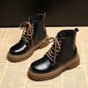 Ladies Shoes 2024 New Lace-up Women's Boots Fashion Round Toe Modern Boots Women Winter Plus Size British Style Mid-Calf Boots
