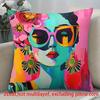 1Pc Colorful Pop Art Woman Pillow Cover, Polyester 2D Double-Sided Print Cushion Case, Vibrant Abstract Portrait Throw Pillowcas
