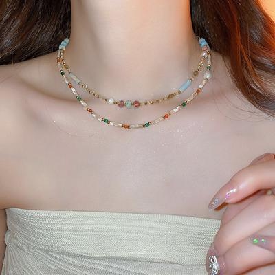 Bunte handgefertigte Perlen-Choker-Halskette, modisch, Vintage-Stil, für Männer und Frauen, elegante romantische Kunstperlen-Perlen-Strand-Halskette, Schmuck, Geschenke