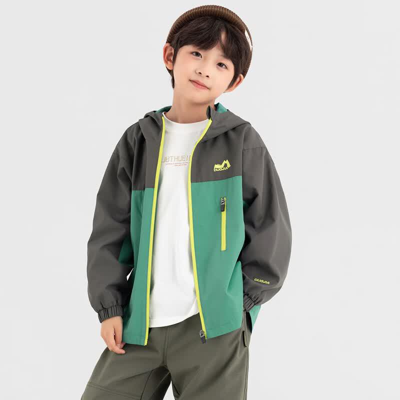 Duoduojia Boys' Color-Block Hooded Outdoor Jacket