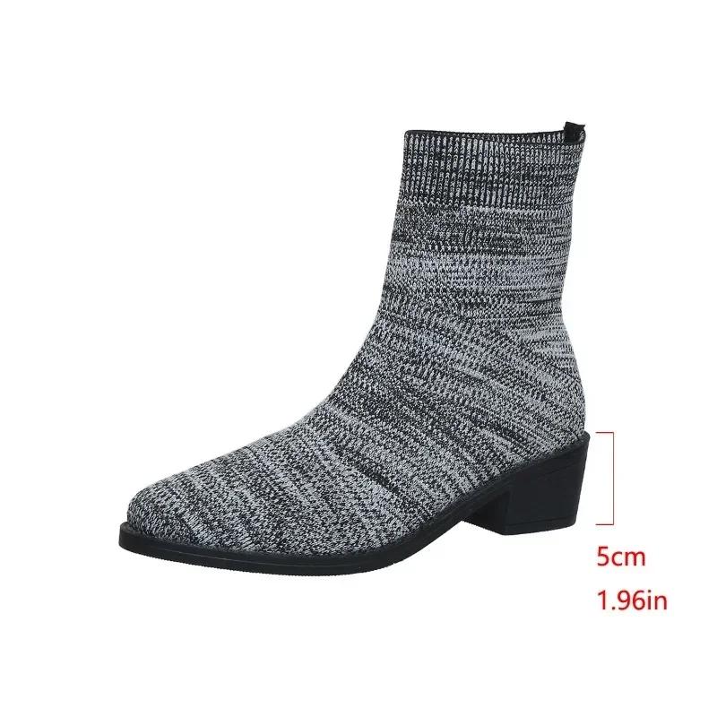 Fashion Shoes for Women 2024 Hot Sale Sleeve Women's Boots Autumn Pointed Toe Mesh Mixed Colors Middle Tube Block Heels Fashion Boots