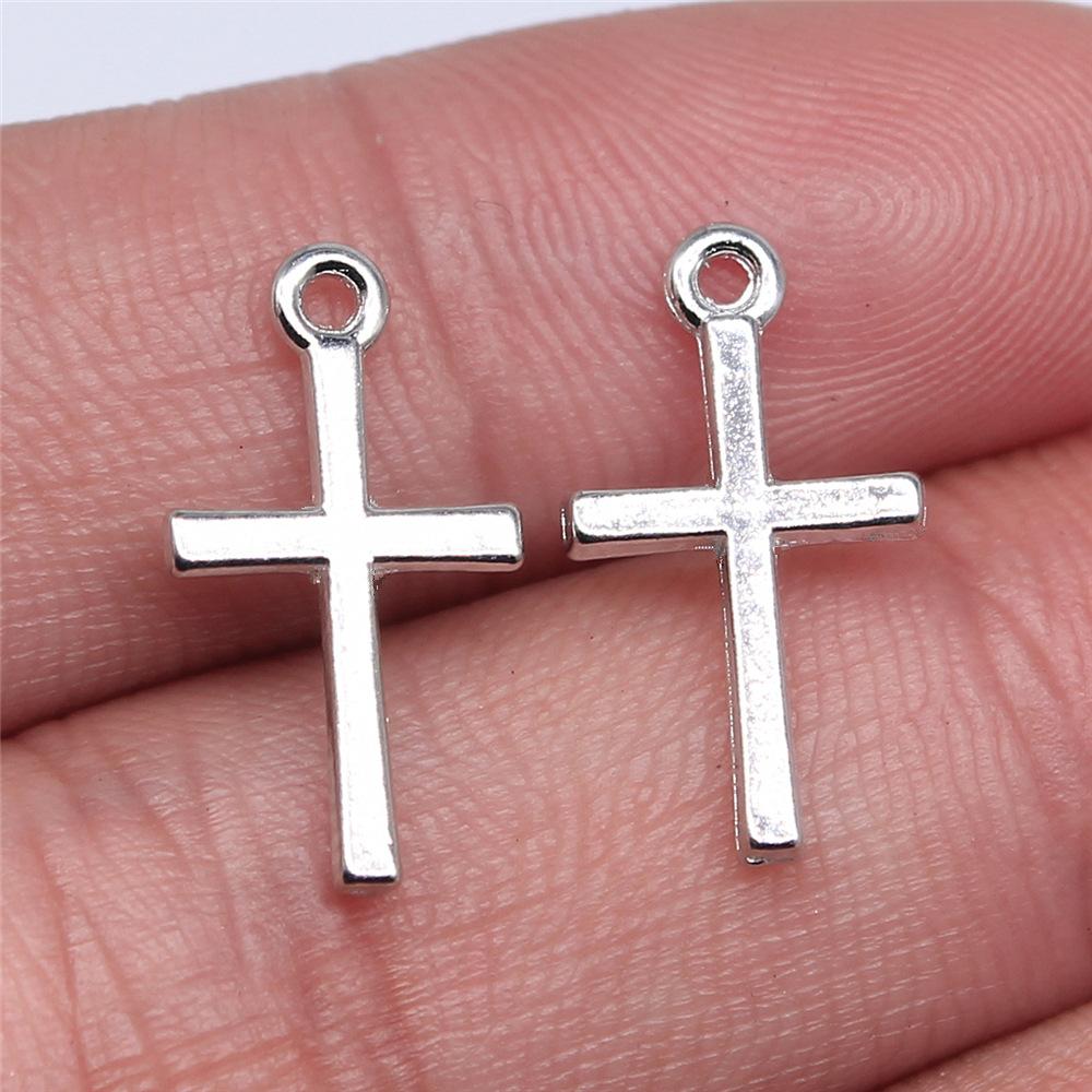 40pcs Tibetan Bronze Silver Color Pendants Antique Jewelry Making DIY Handmade Craft Small Cross Charms For Jewelry Making