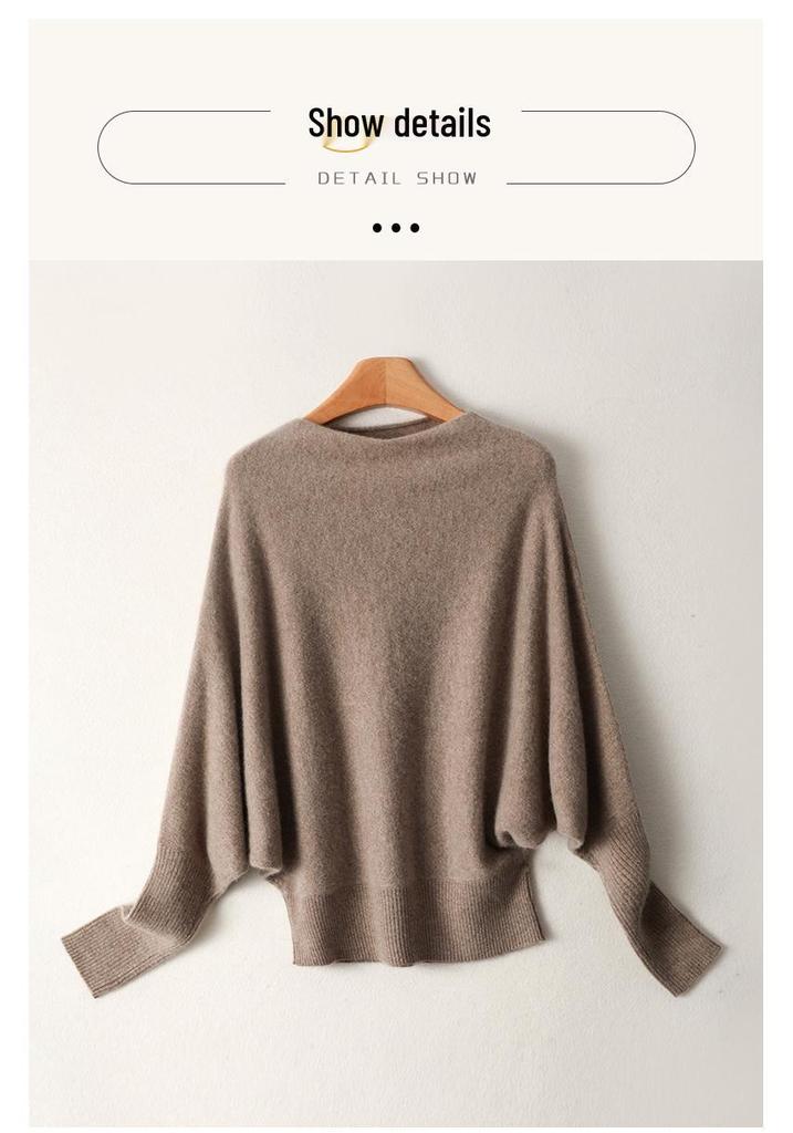 Women's Fashionable 100% Pure Wool Cashmere One-Shoulder Sweater with Batwing Sleeves - Autumn & Winter Style