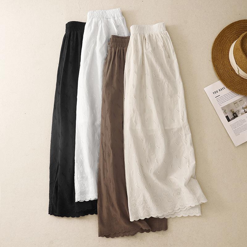 DIMANAF Summer Plus Size Women High Waist Basic Elastic Pants Loose Casual Trousers Cotton Wide Leg Pants