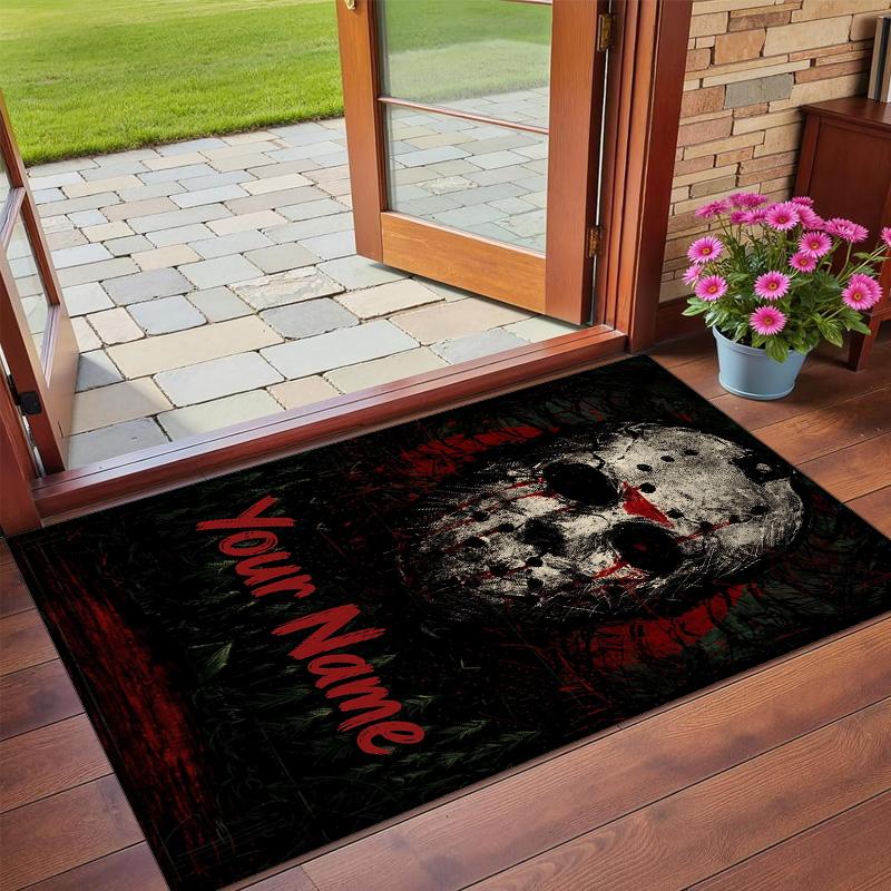 Crystal Velvet Rug Custom Name Text, Soft Non Slip Floor Mat Home DecorFriday the 13th Jason Voorhees