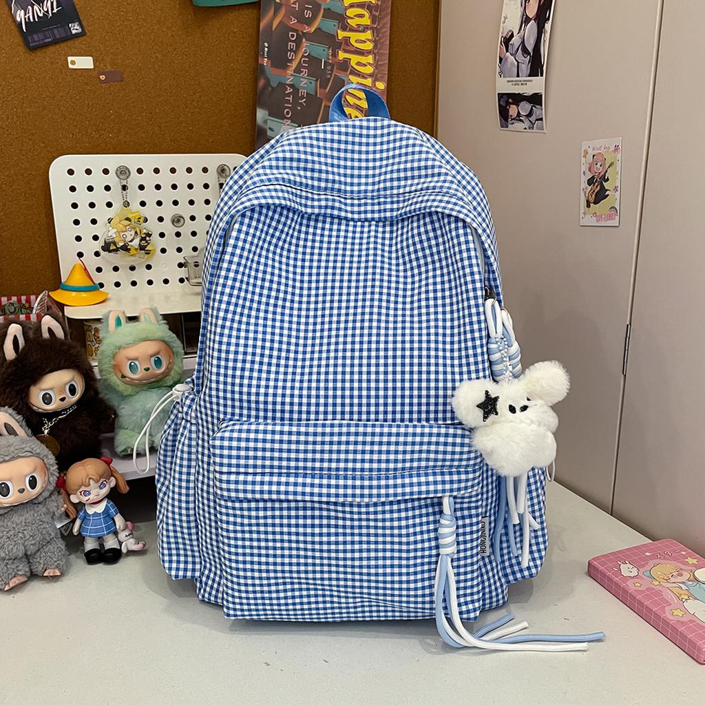 Schoolbag Japanese idyllic versatile student backpack women's small fresh plaid casual simple schoolbag travel backpack