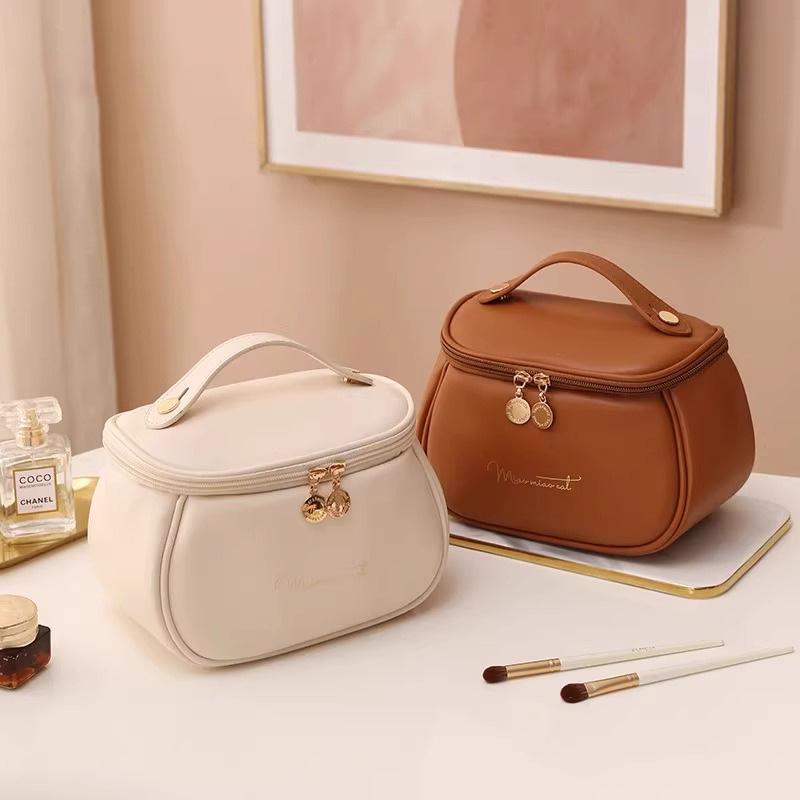 Women's 2025 Portable Waterproof Cosmetic Bag with Brush and Lipstick Storage, Layered Travel Pouch