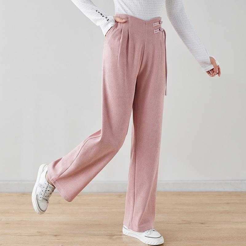 2025 autumn new solid color high waist casual pants women's loose and thin literary versatile straight trousers