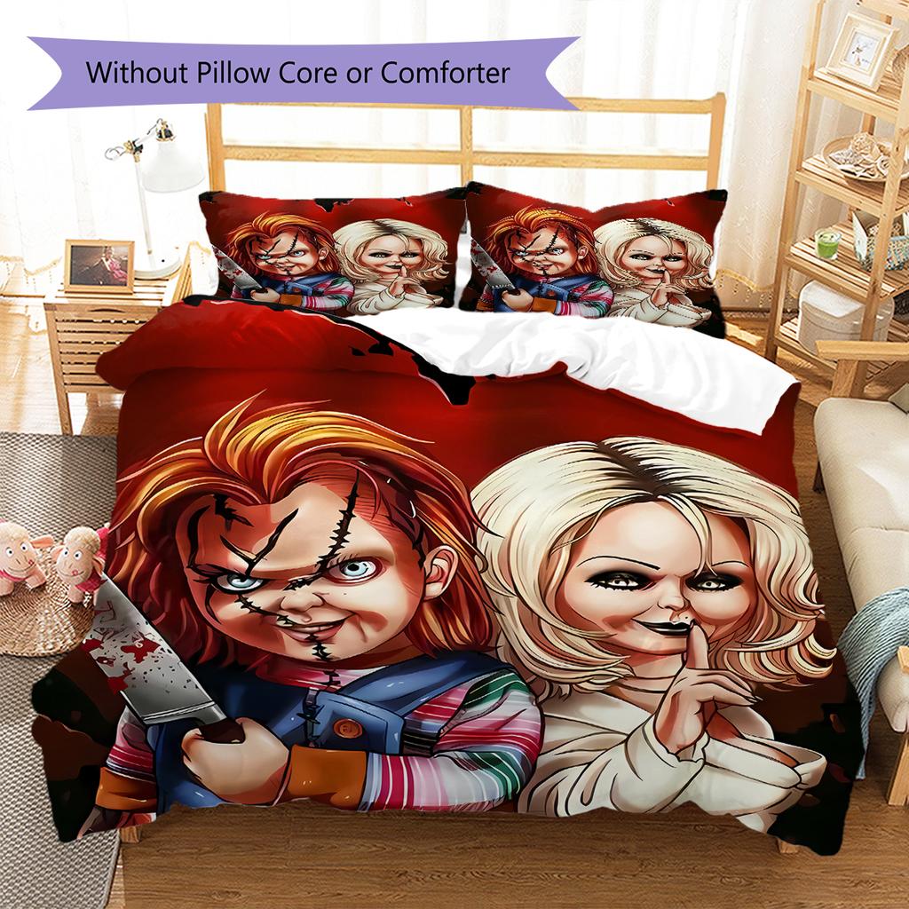 Chucky Pattern Bedding,Quilt Set Quilt Cover Pillowcase Home Birthday Gift (1 * Duvet Cover + 2 * Pillowcase, Without Core)