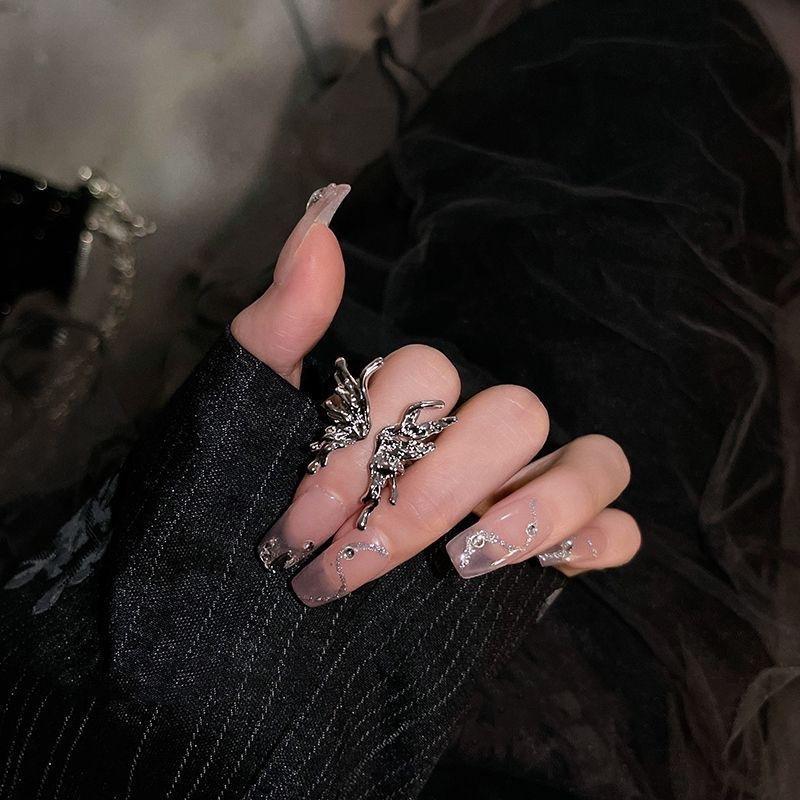 Silver liquid butterfly open ring women's niche design sense index finger tail ring fashion personality ring