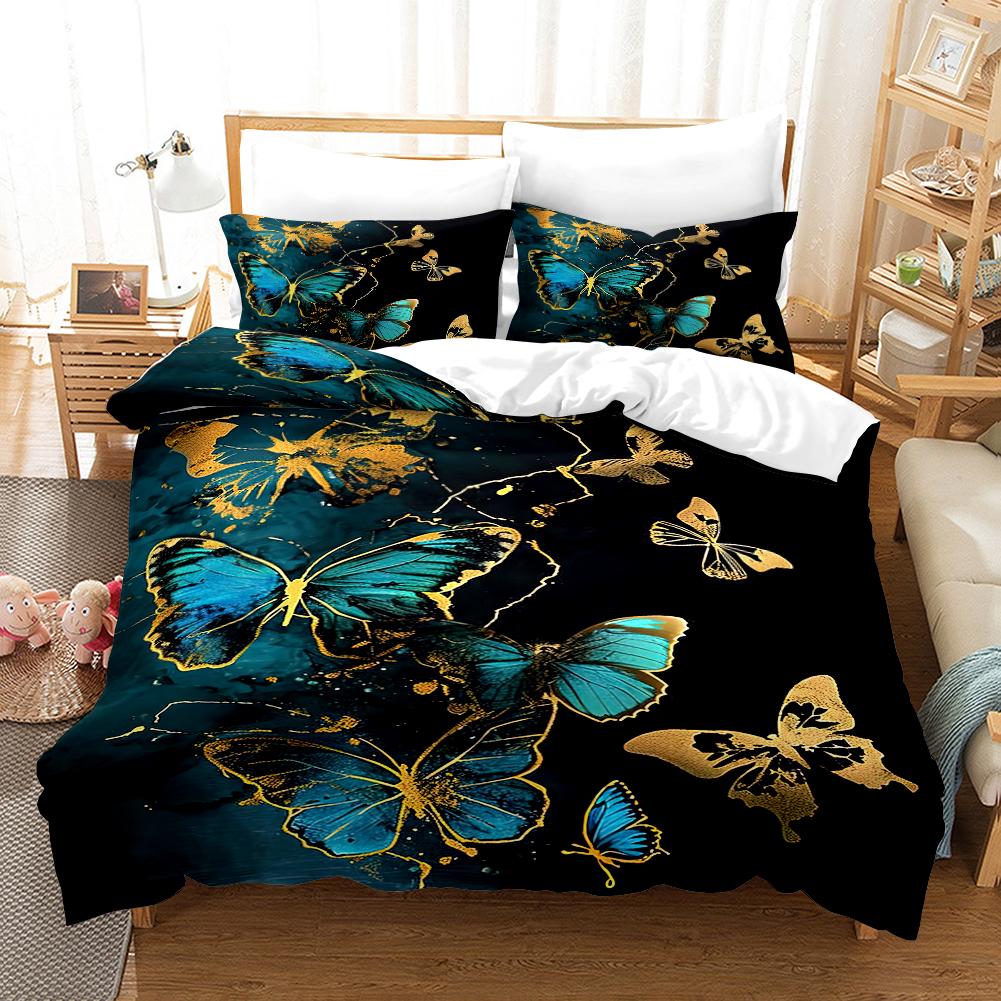 Butterfly Style - Digital Printed Duvet Kit - Polyester - Bedroom Decor -1 Bed Cover +2 Pillowcase (no Pillow Core)
