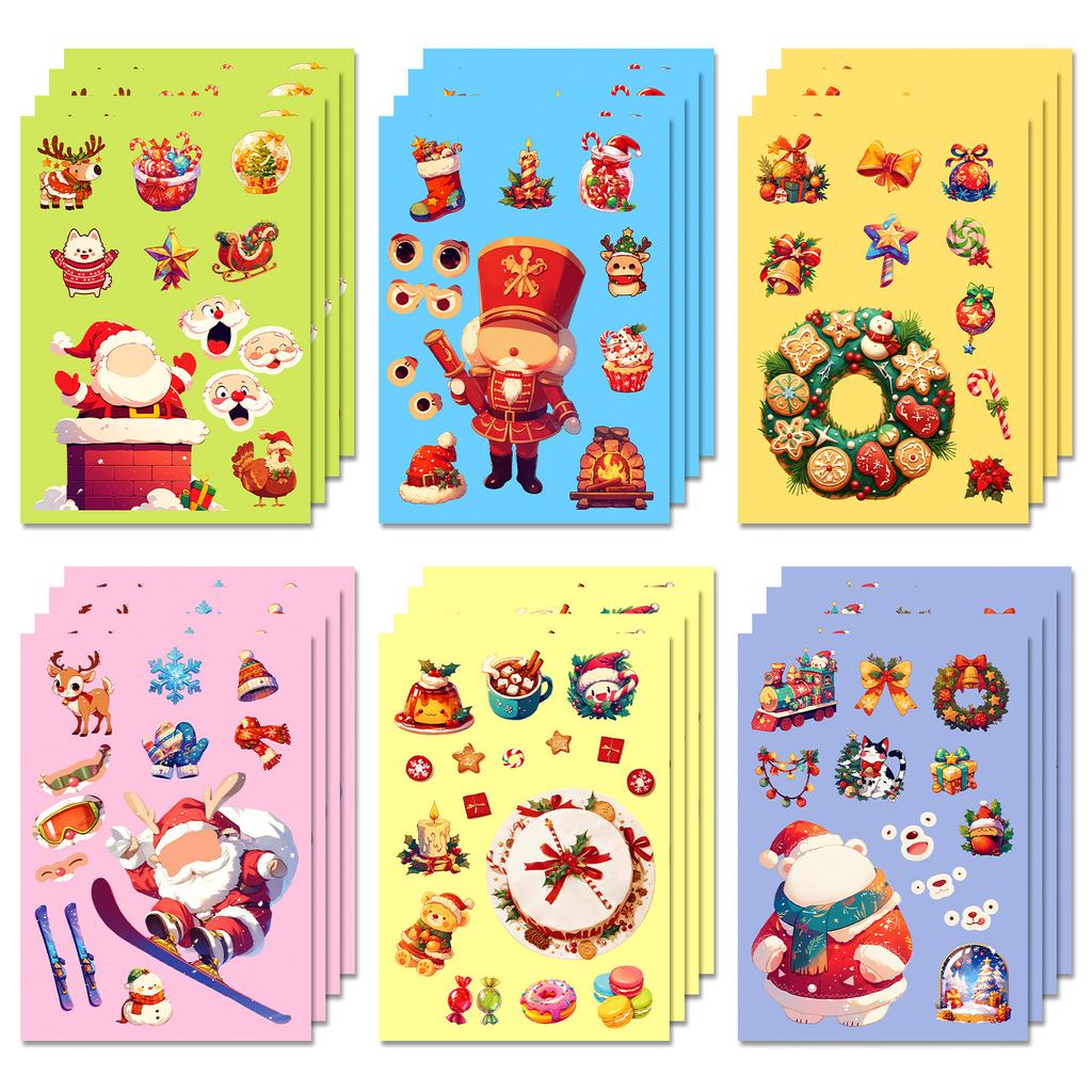 6 Packs Christmas Series Face-Changing Stickers Cute Cartoon Santa Claus Wreath Goo Ka Stickers Children'S Interactive Toys