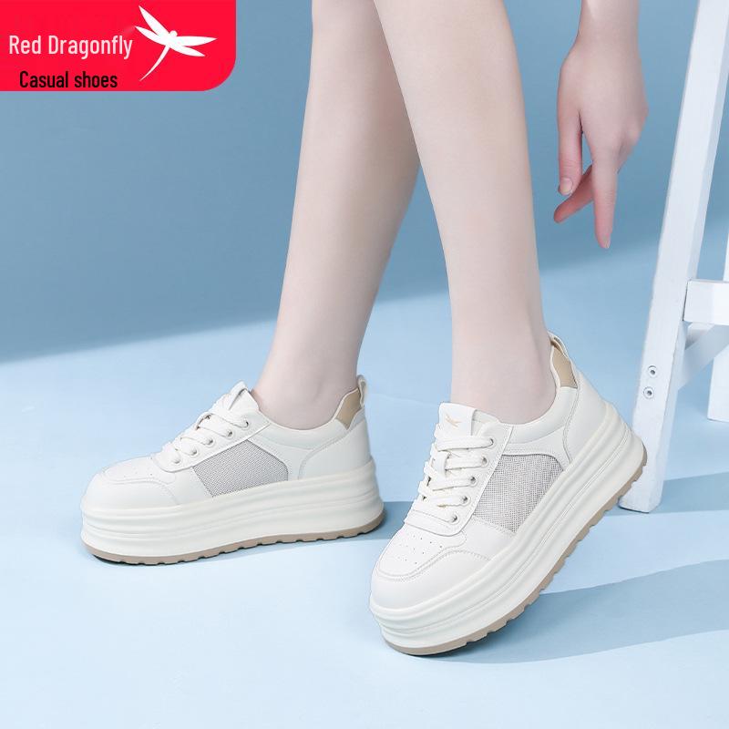 Red Dragonfly Women's Summer Mesh Thick Sole White Sneakers – Breathable Casual Style