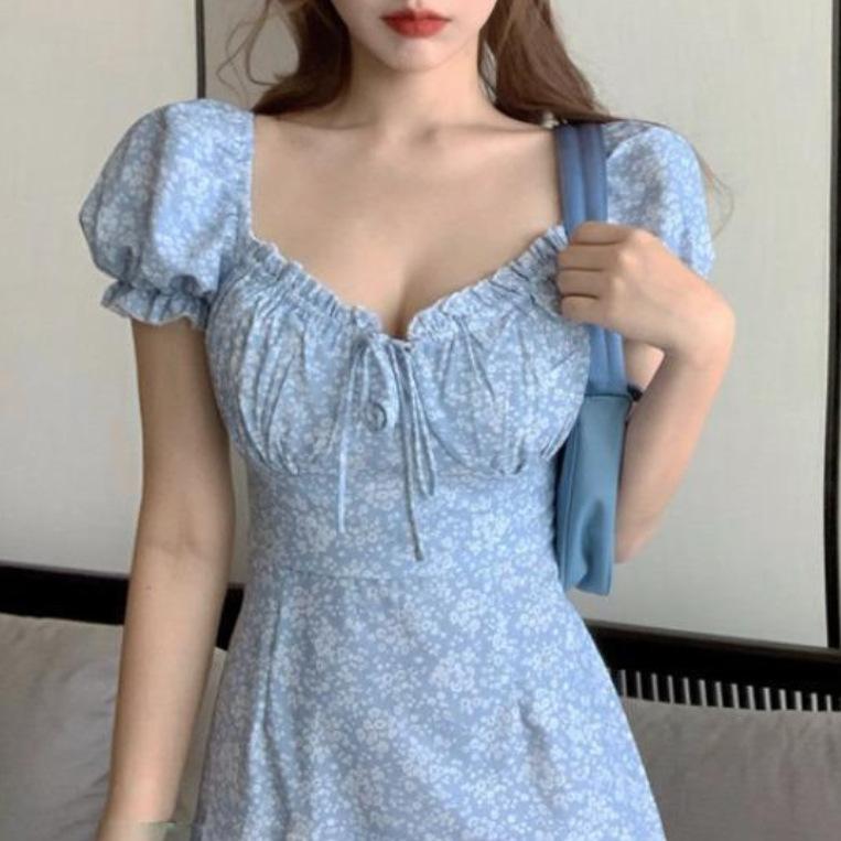 

Летнее Сексуальное Платье с Пышными Рукавами и Короткой Юбкой Нового Стиля, Подчеркивающее Ключицы, с Квадратным Вырезом, Талией Платикодона и Цветочным Принтом для Женщин 2XL