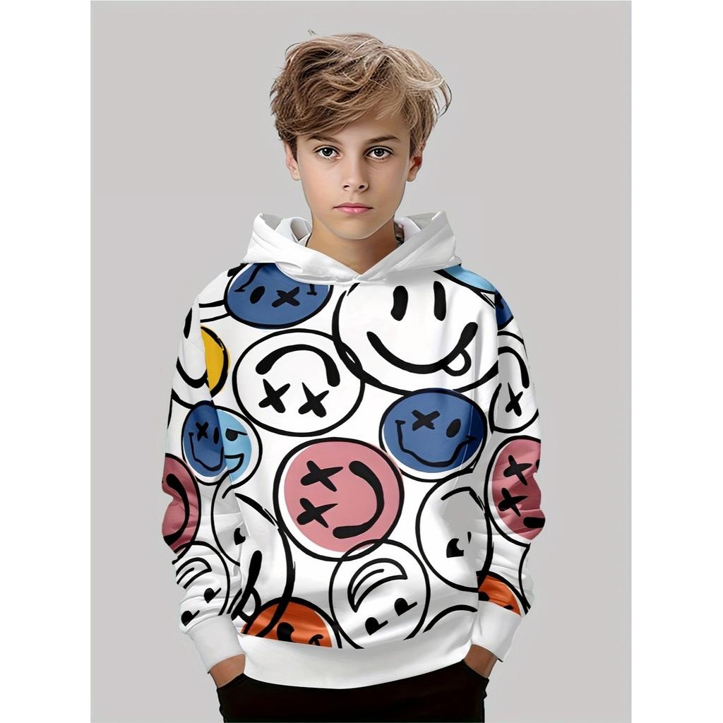 Boys' fashionable 3D printed casual pullover, spring and autumn long sleeved sportswear, boys' outdoor shirt top