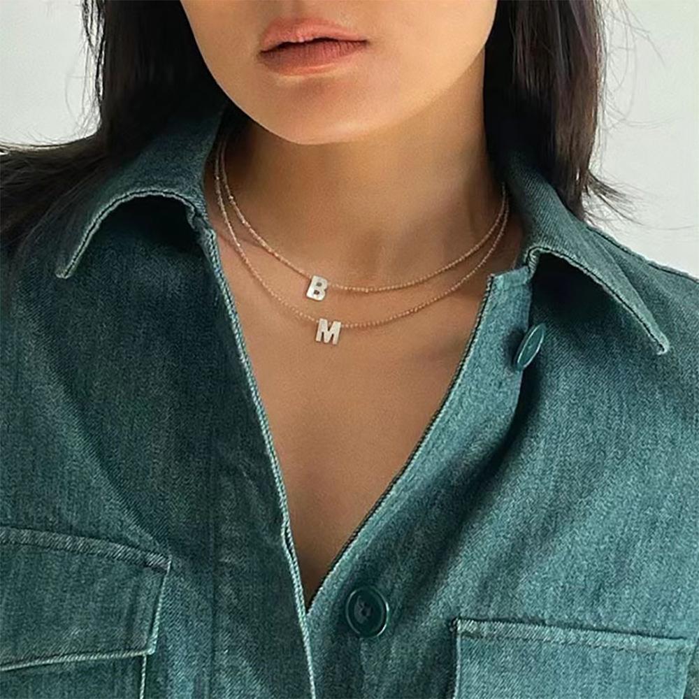 Elegant 2m Zircon Beaded Clavicle Chain: 26-Letter Deep Sea Shell Necklace for Women.