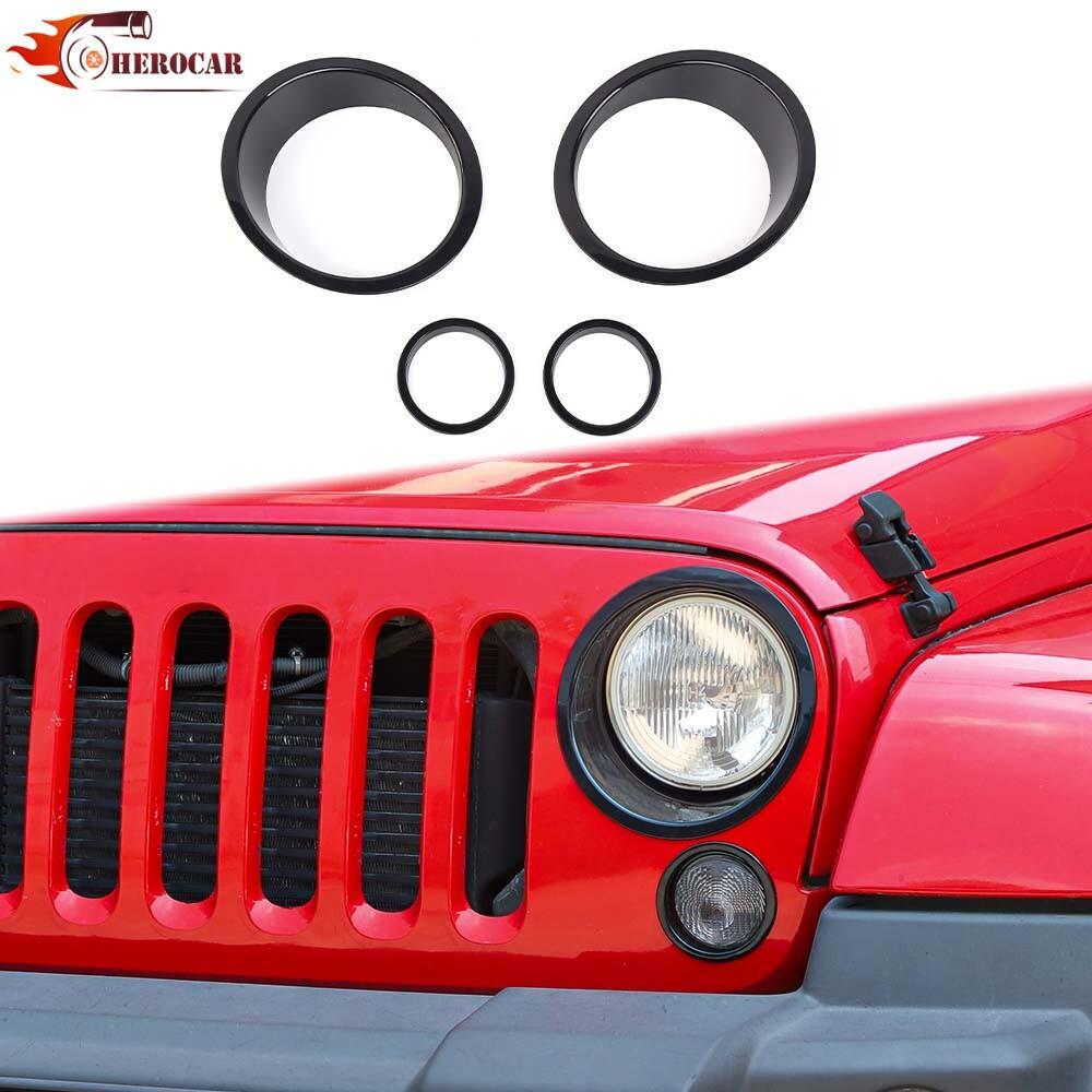 2007-2017 Jeep Wrangler JK Headlight Cover & Front Turn Signal Light Trim Kit For Jeep Wrangler JK | 4x | Black | Adhesive | Aluminum