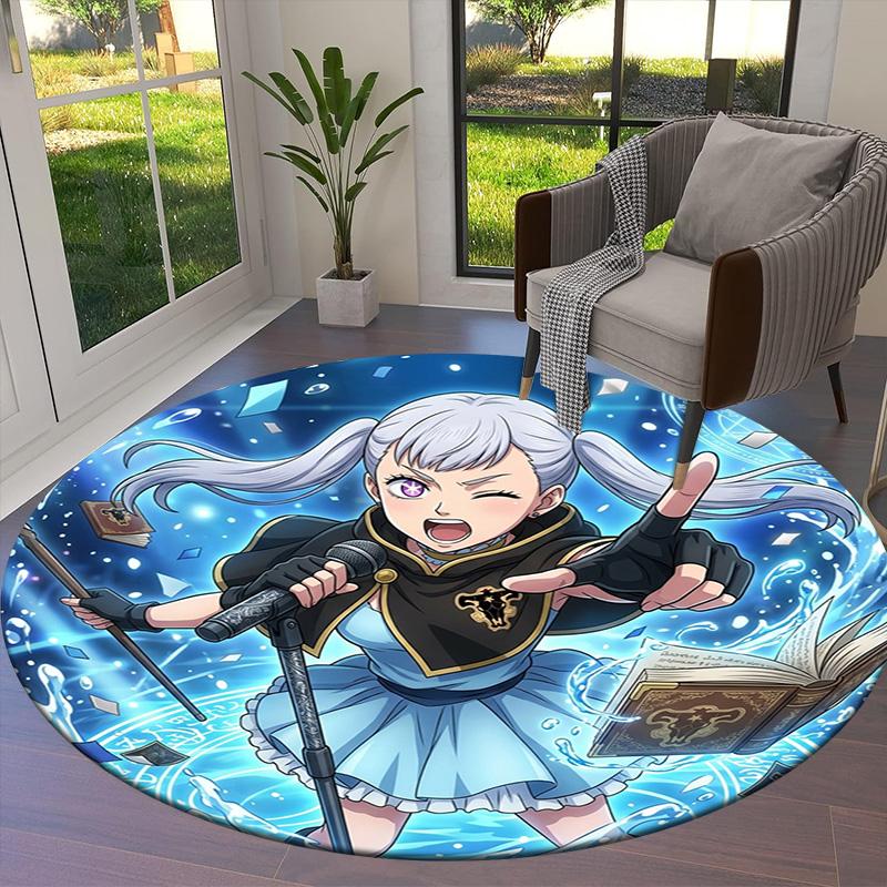 Black Clover Round Area Rug Carpet Rug For Living Room Bedroom Sofa Playroom Decor Nonslip Floor Mat