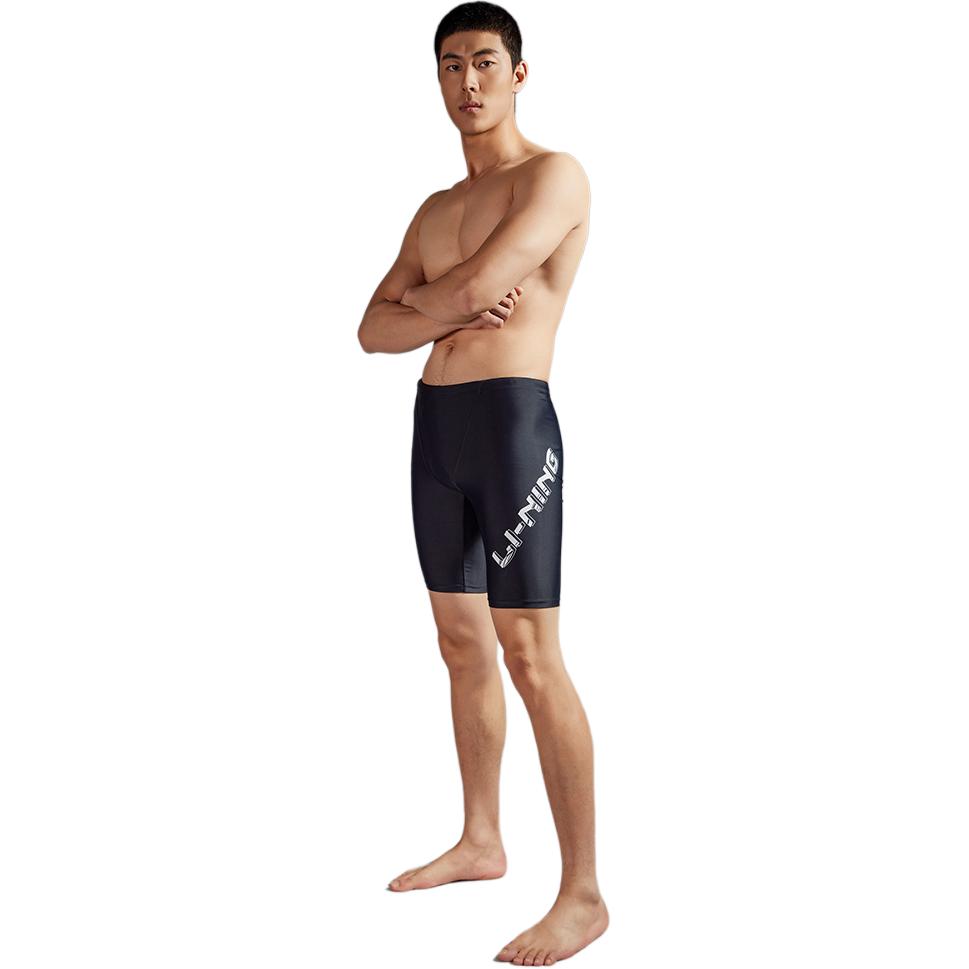 Li Ning Swimming Series Letter Mid Waist Straight Leg Swim Shorts Men swimwear Black ASLT087-1