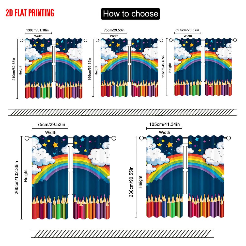 2pcs  2D Plane Printing Print Curtains Happy Back To School Polyester Fabric (without Rod) Home Decor for Bedroom & Various Rooms