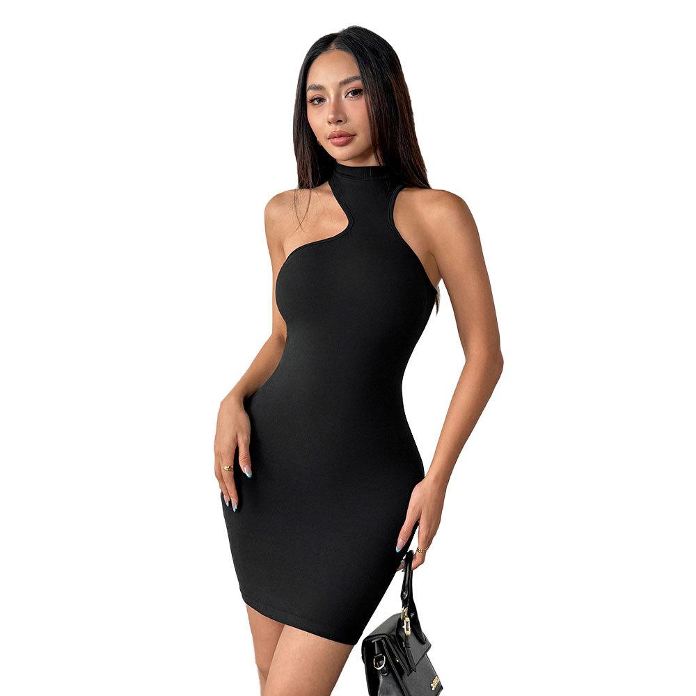 European and American Women's Clothing Royal Sister Style Semi-turtleneck Dress 2026 Summer New Off-the-shoulder Sleeveless Short Skirt