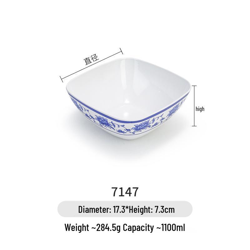 Blue & White Melamine Noodle Bowl: Imitation Porcelain Tableware for Ramen, Soup, Wonton, or Beef Noodles in Noodle Shops