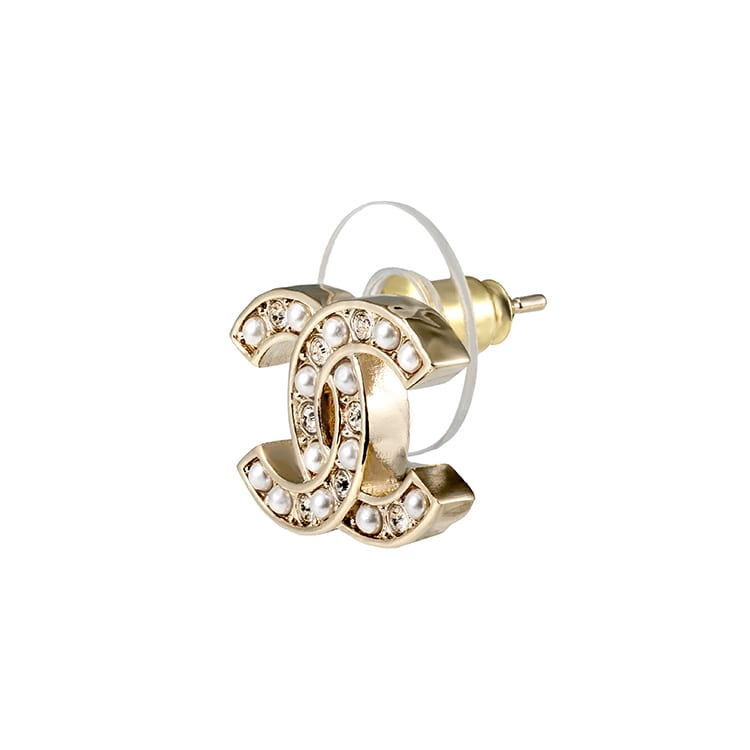 CHANEL Pearl Rhinestone Stud Earrings Women's Silver ABB771-B14169-NR657