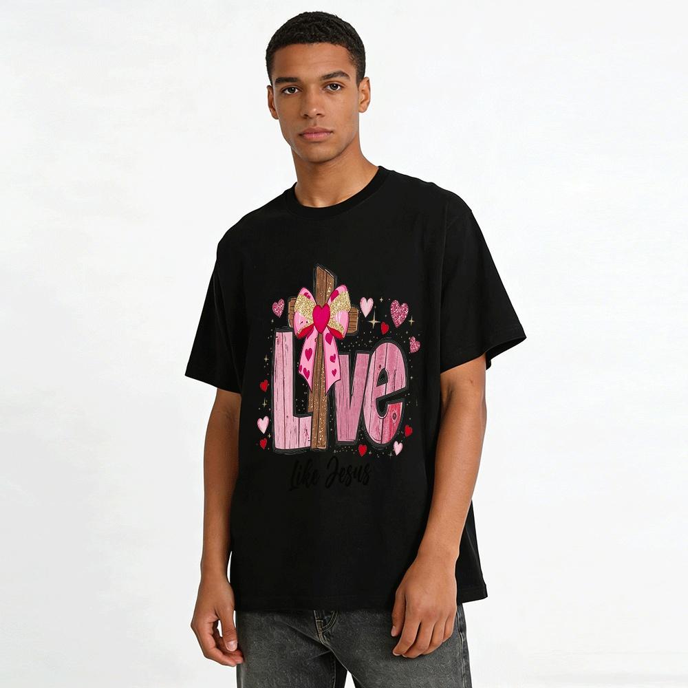 Live Like Jesus Cross Heart Graphic Christian Faith Casual Tee Pure cotton T-shirt