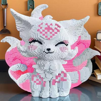 Girly Pink Nine-Tailed Fox Building Block Puzzle - Living Room Decoration Gift, Suitable for Friends, Classmates, Valentine's Day and Christmas