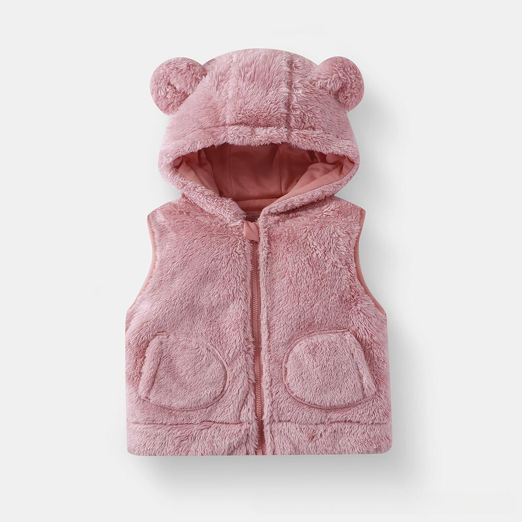 Chaleco para niños Otoño e Invierno Felpa con Capucha Cremallera Folio Oso Ropa Exterior Ropa Interior Chaqueta sin Mangas