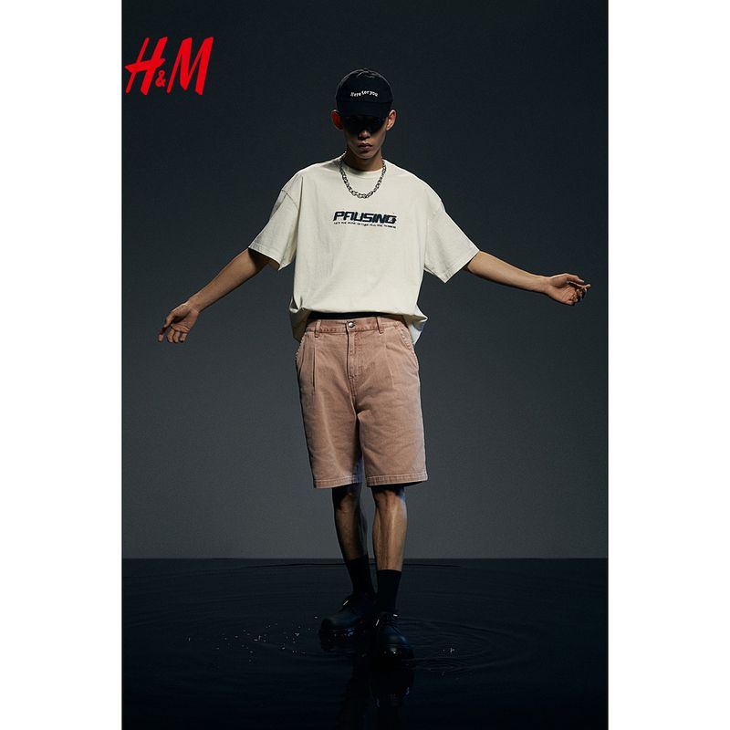 

HM Men s Clothing Women s t-shirt Summer Fashion Heavy round Neck Loose Version Print Short sleeve Top 1226620 White/Pausing 175/108(L)