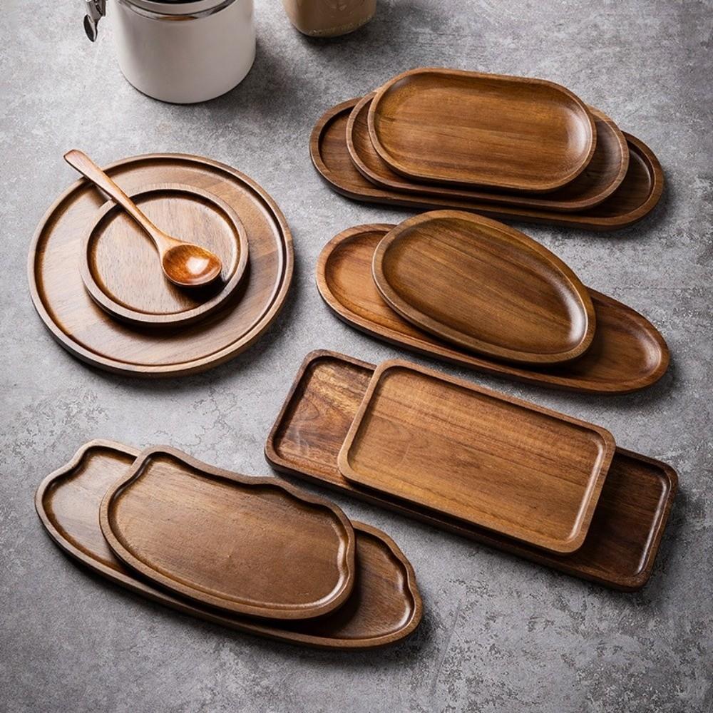 Solid Wood Dessert Plate Japanese Style Heat Resistant Wooden Tray Plate Irregular Tableware Dried Fruit Snack Plate Cafe Use