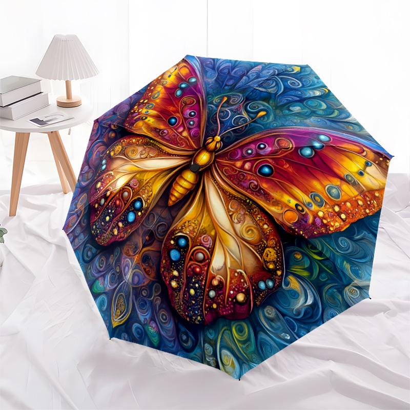 Красивый узор с бабочками, автоматический складной зонт, портативная и складная конструкция, 8 спиц, рождественский или день рождения подарок.