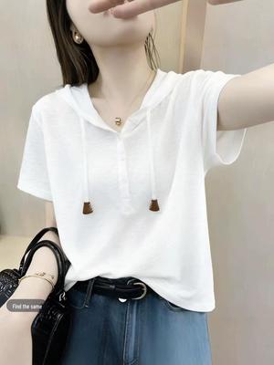 Trendy Plus Size Hooded Solid Color Short Sleeve T-shirt for Curvy Girls - Casual Versatile Women's Summer Top