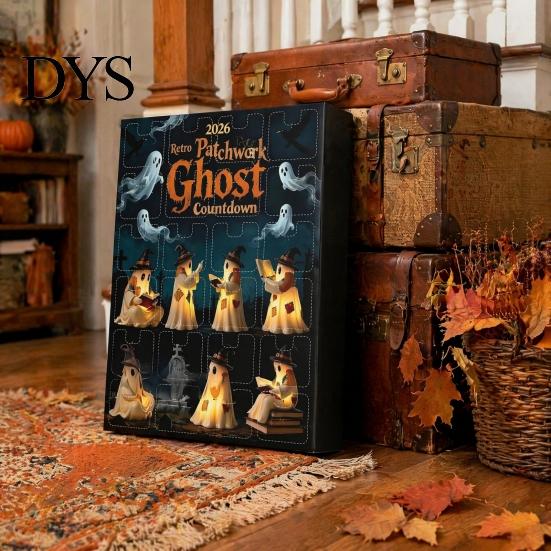 Indoor Resin Crafts Halloween Advent Calendar 2026, 24 Days Patchwork Ghost Countdown with To Gift Luminous Figures, Collectible Gifts for Kids