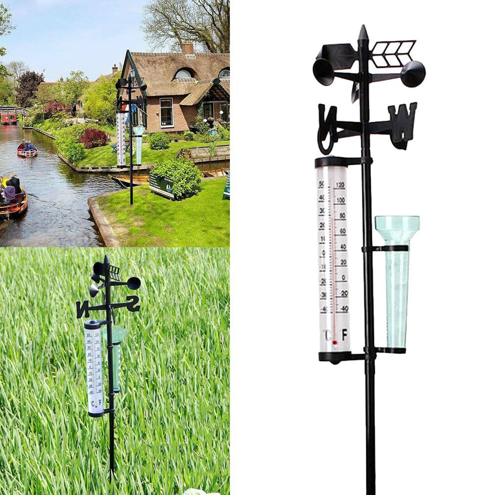 Garden Outdoor Weather Station Meteorological Measurer Vanes Tool Wind Rain Gauge Thermometer