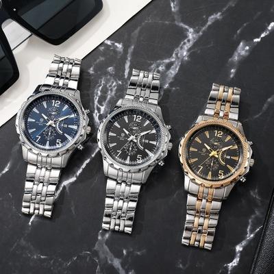 New Fashion Watch Men'S Business Large Dial Steel Belt Calendar Watch Simple Men'S Quartz Watch
