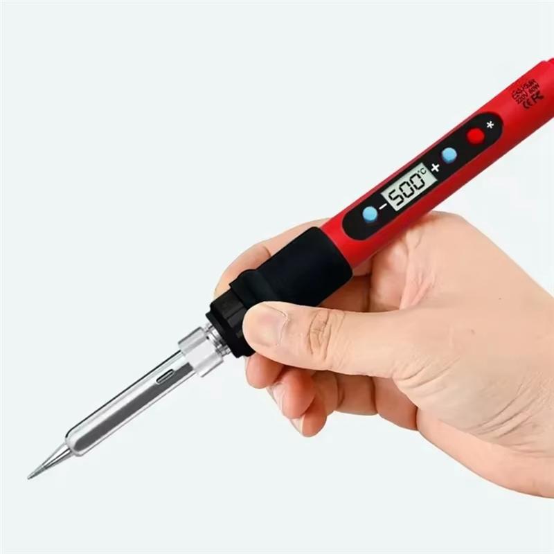ABBP-Digital Soldering Iron 80W Adjustable Temperature LCD Display With On/OFF Switch Heater Tool Set Tip EU Plug Includ