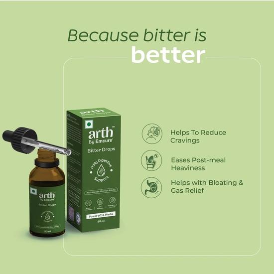 Arth by Emcure Bitter Drops Daily Digestive Support 50ml | 14 Herbal Bitters | Alcohol-Based Extract | Supports Digestion | Helps with Bloating