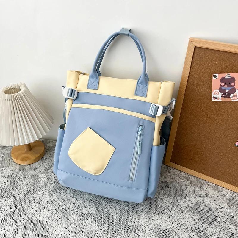 Practical Large Capacity Canvas Bag Solid Color Zipper Casual Bag Backpack for Girls and Boys