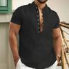 Summer New Cotton Linen T-shirt for Men Solid Color Half Button Henley Neck Casual Cozy Simple Style Button Tops