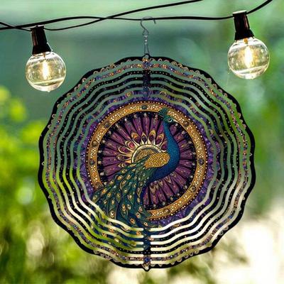 2D Peacock Metal Wind Spinner Colorful Feather Design Outdoor Garden Decor for Patio Yard Kinetic Wind Powered Ornament Unique Gift Idea