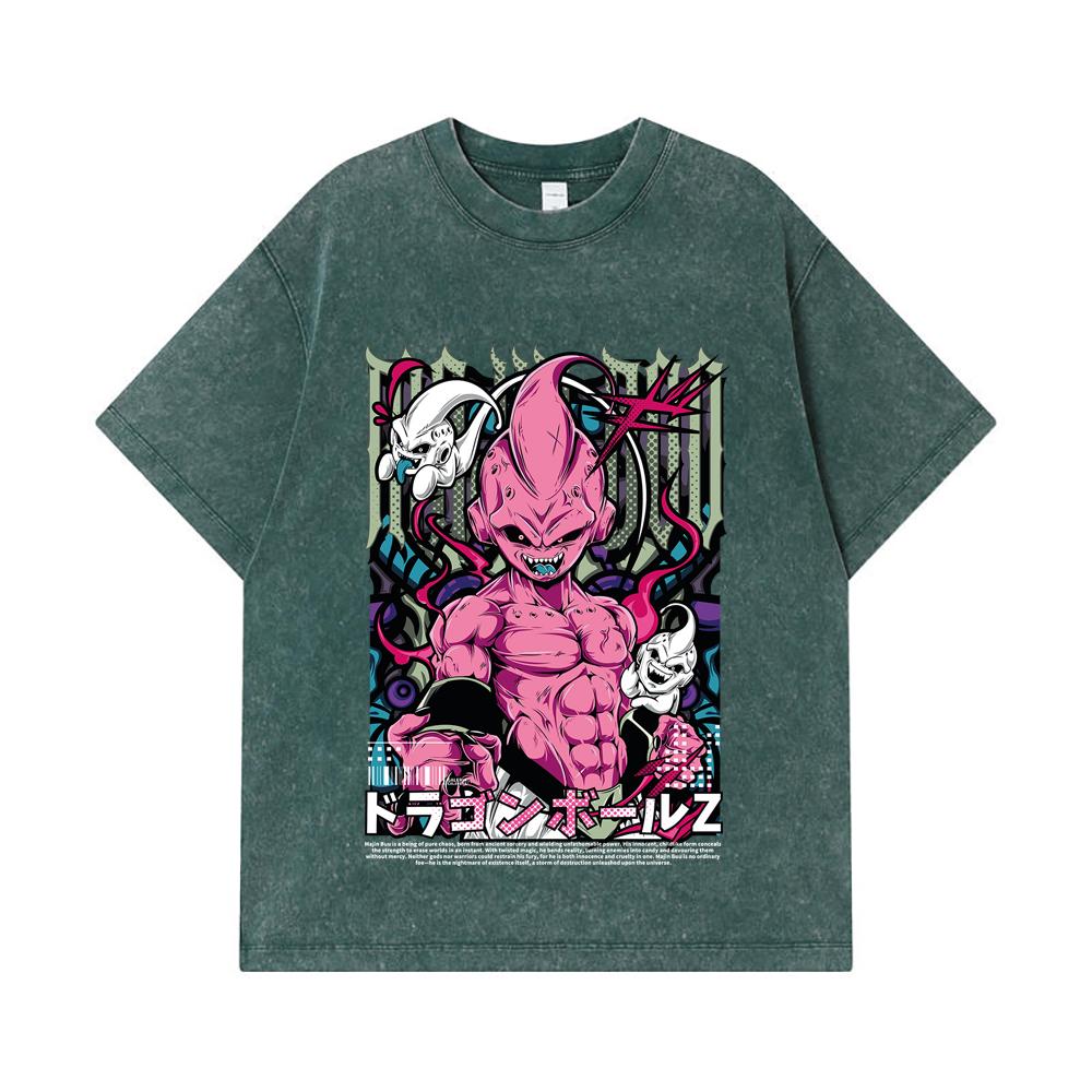 275 GSM Washed T-shirts 100% Cotton Dragon Ball V67 Majin Buu Print Unisex Heavy Cotton T Shirt