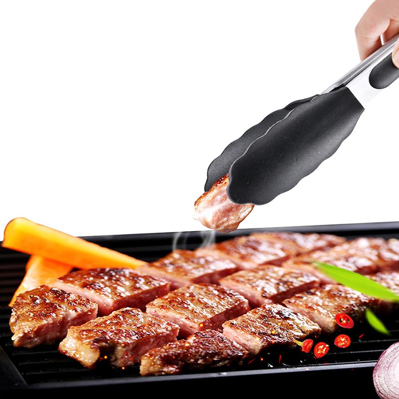 Silicone Food Tong Stainless Steel Grillingtongs Silicone Non-slip Cooking Clip Clamp Bbq Salad Tools Grill Kitchen Accessories