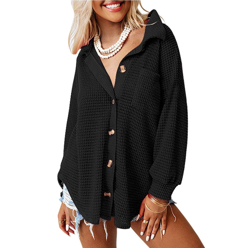 Women S Loose Fit Waffle Knit Long Sleeve Casual Commute Shirt