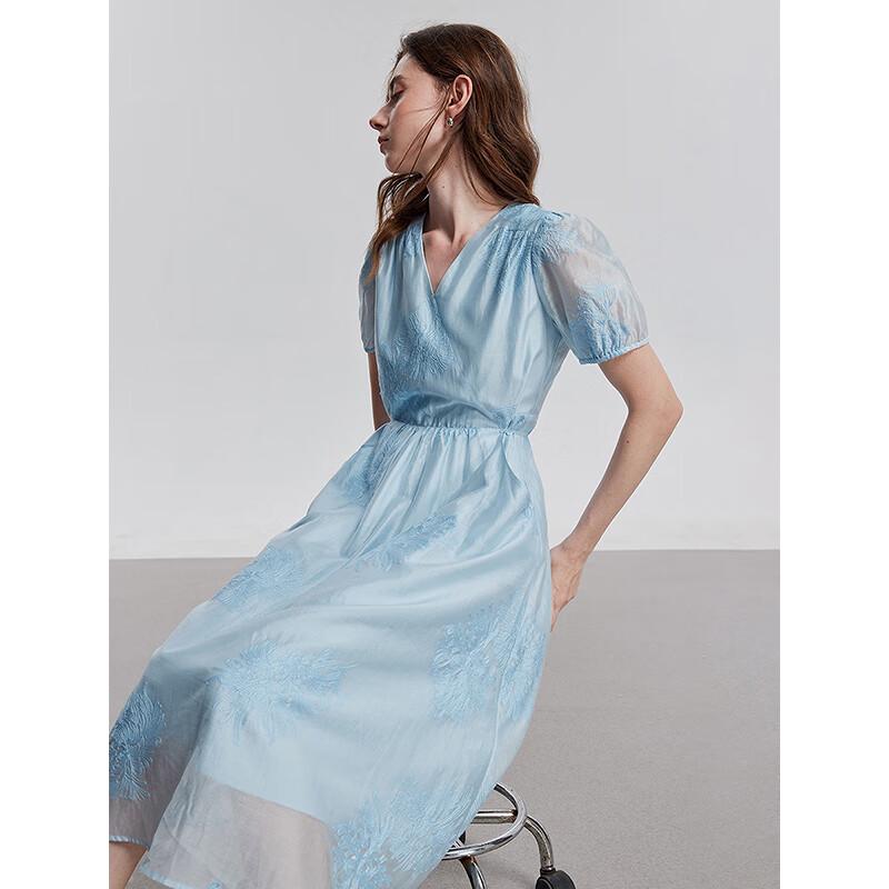 Chuyu Lyocell Embroidered V-Neck A-Line Maxi Dress