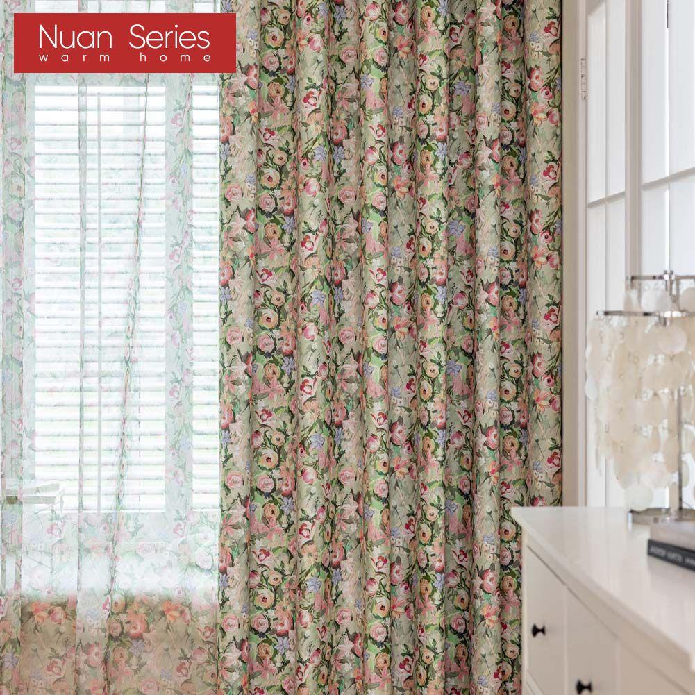 1PC Nuan Series European Pastoral Style Oil Painting Rose Print Curtain Full Blackout Curtains for Bedroom Living Room Balcony Window for Home Decor