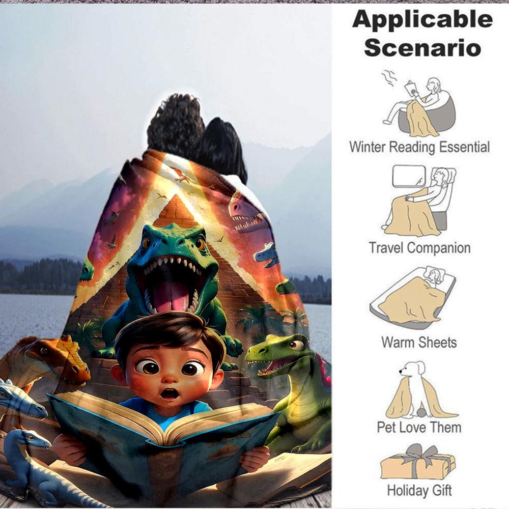 1pc Dinosaur Adventure Blanket Lightweight Flannel Blanket Throw Blanket For Sofa, Bed, Travel, Camping, Livingroom, Office, Couch, Chair, And Bed yy2